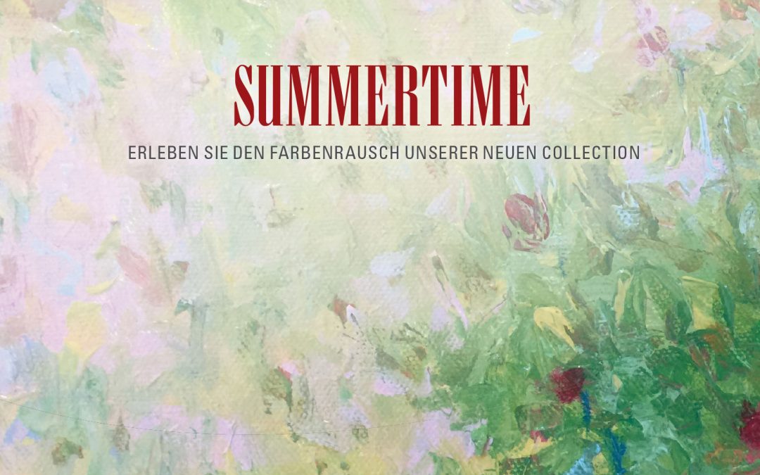 Titelseite der HOFACKER Collection Summertime - Schriftzug plus gemalte Blumen im Hintergrund